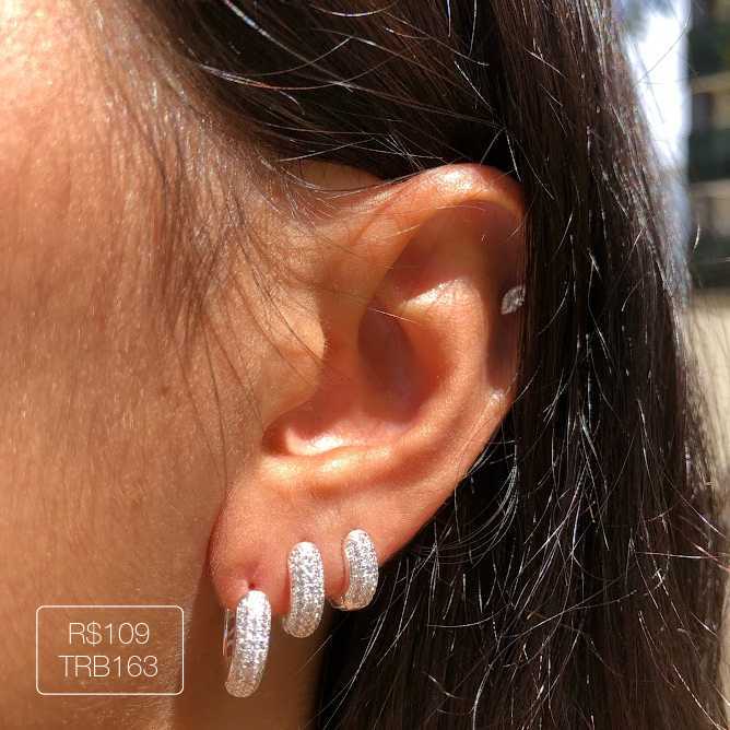 Trio de Argola 3 Carreiras Zirconia Luxo Cristal Prateado